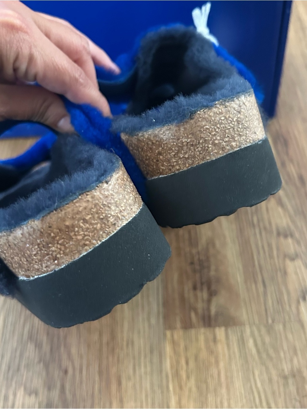 PAPILLIO by BIRKENSTOCK Arizona blue black fur platform sandals shoes eur 38 new - Picture 4 of 8